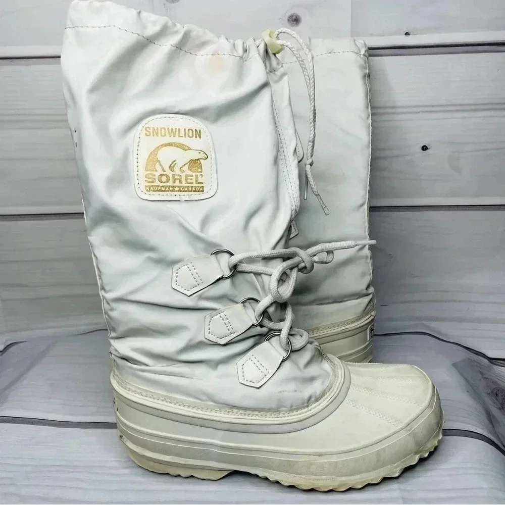 Sorel Kaufman Snowlion Boots Womens Size 5 Vintage Felt Made In Canada‎ White